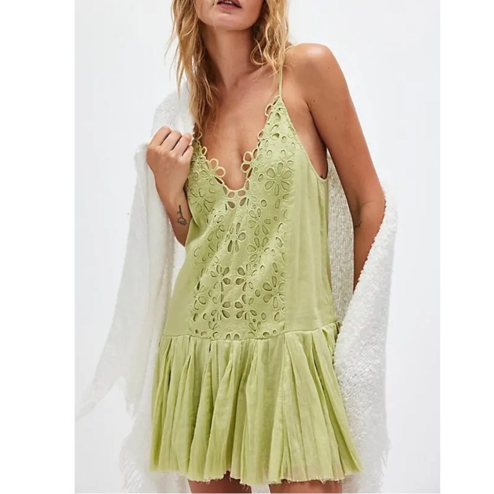 Free People Green Mini Dress with Flowy Skirt
